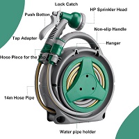 Add a review for: Garden Hose Reel 14M, Compact & Portable Hose Pipe Reel with 7 Adjustable Spray Gun Nozzles, Manual Retractable Garden Water Hose