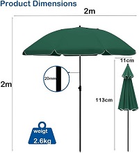 Add a review for: Vivo Technologies 2M Outdoor Garden Parasols,Garden Parasol Umbrella with Crank Handle,Tilting UV30+ Protection Sun Shading Umbrella,Water Repellent Portable Sunshade for Balcony, Bench,Deck,Patio