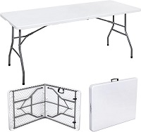 Add a review for: WHITE-5ft Trestle Table Heavy Duty Camping Table Garden Catering Folding Table with Handle Plastic Picnic Foldable Portable Table for Picnic BBQ Party Camping Dinner Hiking Outdoor Indoor Gray 1.5m Long