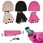 Smartphone Gloves & Beanie Headphone Hat Touchscreen iPhone iPad Winter Headset