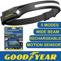 Add a review for: Goodyear LED Head Torch Rechargeable Headlamp COB Motion Sensor Waterproof Light