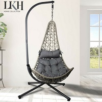 Add a review for: Hanging Rattan Egg Chair with Metal Frame Stand for Indoor Outdoor Garden Use