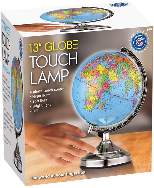 Illuminated World Globe 4-Way Touch Control Light-Up Table Lamp Chrome Xmas 