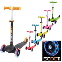 iScoot Whizz Mini Scooter Tilt Kickboard T-Bar 3 Wheel Kick Board LED Wheels