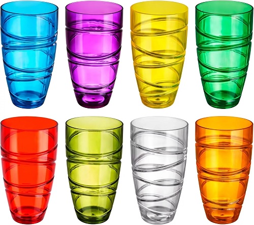 8 Pack Plastic Coloured Cups Acrylic Drink Tumblers Reusable Glass Drinkware