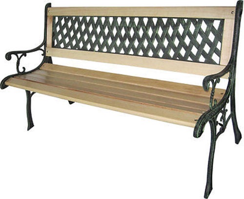 Lattice style 3 Seater Outdoor Wooden Garden Bench Chair Seat Cast Iron Legs Park Furniture 
