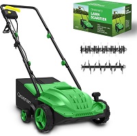 Add a review for: 1500w Electric Lawn Scarifier Aerator Lawn Rake 30L Collection Box 32cm Working Width 4 Adjustable Scarifying Heights 2 Interchangeable Rollers Foldable Handles Compact and Lightweight