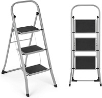 Add a review for: 3 Step Ladder, Portable Folding Step Ladder Lightweight Sturdy Steel Ladder with Anti Slip Feet, Easy to Store Step Stools for DIY and Gardening, 150kg Capacity, Grey