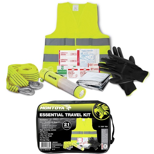 First Aid Car Travel Kit|Torch|Gloves|Tow Rope|High-Vis|Plasters|Foil Blanket