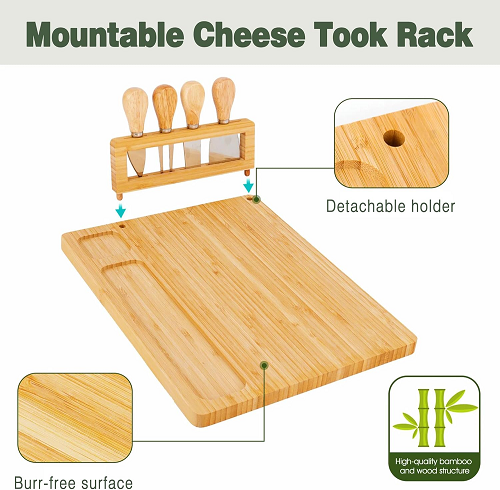 Cheese Board and Knife Set Charcuterie Boards for Serving Dishes Wooden Tray Cheese Board Gift Set Serving Tray Includes 2 Knives and 1 Fork Cheese Board Set Knife Set for Serving Crackers Salami