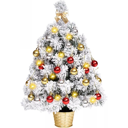 WHITE -Artificial Mini Christmas Tree 20" String LED Lights Table Top Xmas Snow Flocked