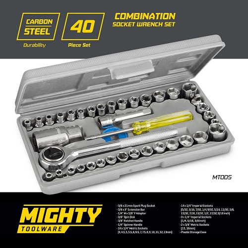Mighty Tools 40pc Professional Socket Driver Set 1/4" & 3/8" metric imperial