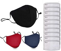 Add a review for: Three Washable 100% COTTON Face Masks Reusable with 10 Filters