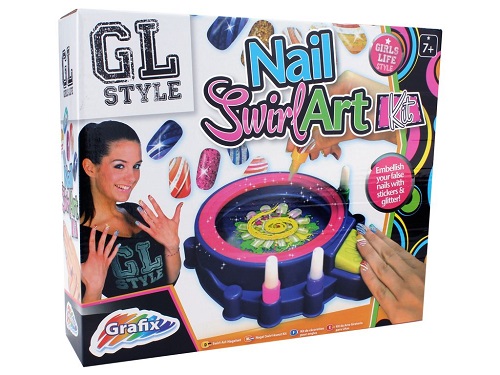 Nail Spa Swirl Art Salon Kit Work Station Paint Brush Stickers Glitter