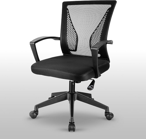 Vivo Technologies Adjustable Office Chair Ergonomic Desk with Lumbar Support and Armrest Swivel Mesh Chair Executive Computer Chair Height Adjustable 360 Wheels Seat for Home Office, Black