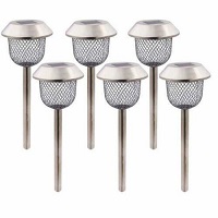 Gardenkraft 6-pack Of Solar Stake Lights With Mesh Lampshades Stainless Steel