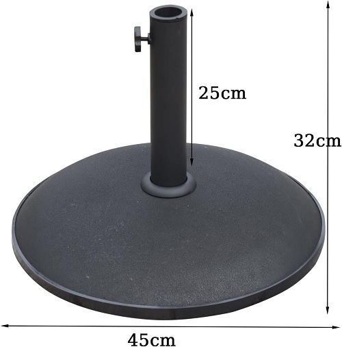   Vivo Technologies Parasol Base 10kg Round Garden Umbrella Stand for Outdoor, Garden, Patio, Heavy Duty Parasol Holder with Tightening Screw,Diameter 45cm, Black