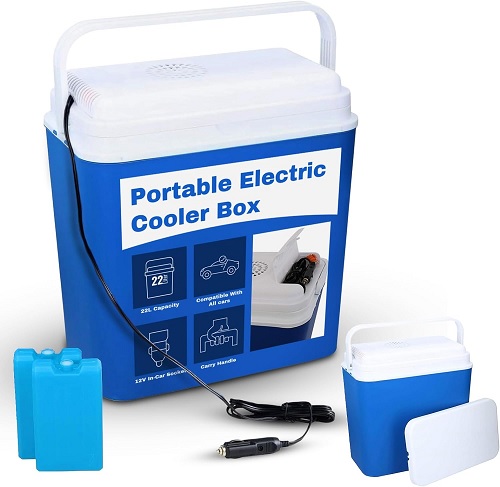 Electric Cooler Box of 22 L, Large Cool Box Powered By 12V In-Car Socket, Durable & Portable Cooler for Camping