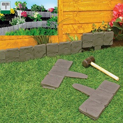 Garden Lawn Edging Cobble Stone Plastic Plant Border 8ft 2.4m Fencing Hammer In