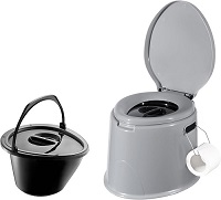 Add a review for: Large 5L Compact Portable Toilet Potty Loo with Seat Washable Basket and Toilet Roll Holder for Pool Party Camping Caravan Picnic & Festivals Outdoor