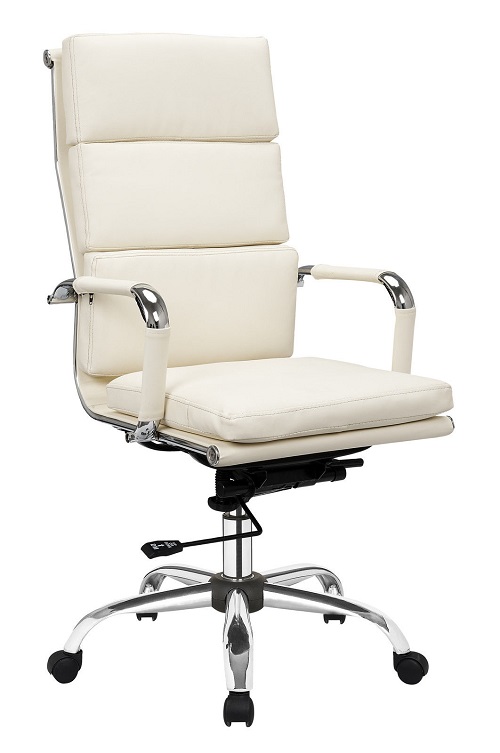 Premium Quality Cream Leather Office Manager Gas Lift Chair Chrome Base White HP