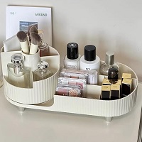 Add a review for: Makeup Organiser 360 Rotating Makeup Organiser Rotating Compartment 2 In 1 Cosmetic Storage Spin Makeup Stand Organizer Storage Revolving Makeup Organiser for Vanity, Dresser, Bathroom, Bedroom Beige