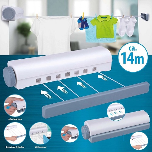 14m 4 Line Retractable Washing Line Airer for Indoor & Out Door Laundry Drying