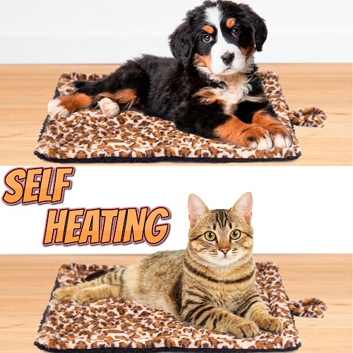 Self Heating Thermal Pet Bed for Cats Dogs Kittens Leopard Design Blanket