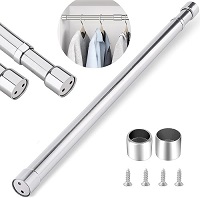  Stainless Steel Wardrobe Rail Extendable Adjustable Clothes Rail Pole with End Sockets Heavy Duty Wardrobe Rod Clothing Hanging Tube 47-80cm
