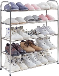   Vivo Technologies 5 Tiers Stainless Steel Shoe Rack Shoe Organiser Footwear Boot Trainer Storage Rack Small Shoe Storage Shelf Holds up to 15 Pairs of Shoes for Bedroom, Cloakroom 68 x 26 x 92cm 