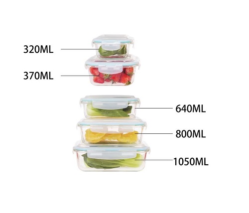 5 Pack Glass Containers with Air Tight Locking Lids