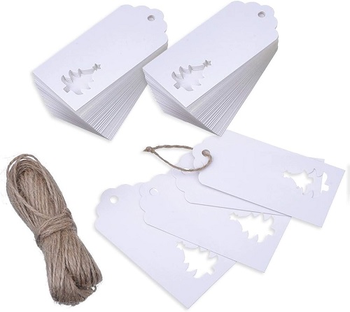 100 Pack White Christmas Gift Tags with Jute Twine
