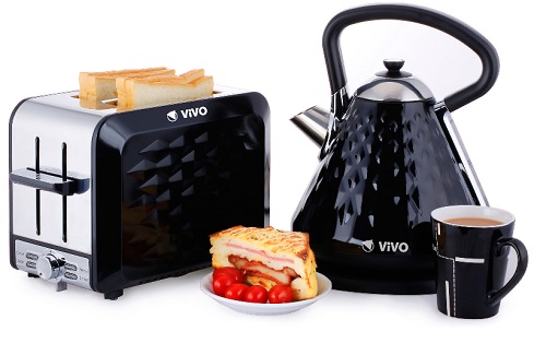 ViVo 3000W 1.7L Diamond Electric Kettle and 2 Slice Wide Slot Toaster Set Luxury