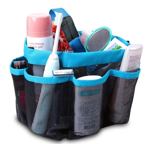ONEVER Shower Organiser Quick Dry Hanging Shower Caddy Toiletry Organiser Cosmetic Storage Bags with 8 Mesh Pockets Mildew Resistant Water Resistant for Home Travel GYM Dorm Camp Bathroom Multifunctional (Sky Blue) 