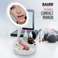   Bauer Pro. LED Folding Double Sided Make Up Mirror 5x Magnification Cosmetic USB