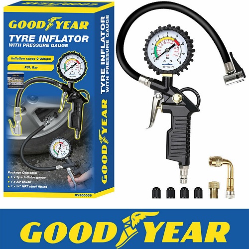900036 Goodyear 2 in 1 Tyre Inflator and Pressure Gauge Gun For Use with Air Compressor