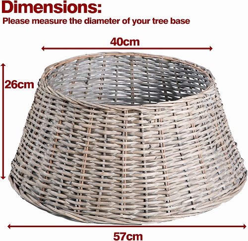 Christmas Tree Skirt Woven Willow Xmas Tree Collar Wicker Rattan Christmas Tree Trunk Basket Guard Base Rustic Handcrafted Tree Ring -Ideal for Trees 7ft and Below Bottom Diameter 57cm