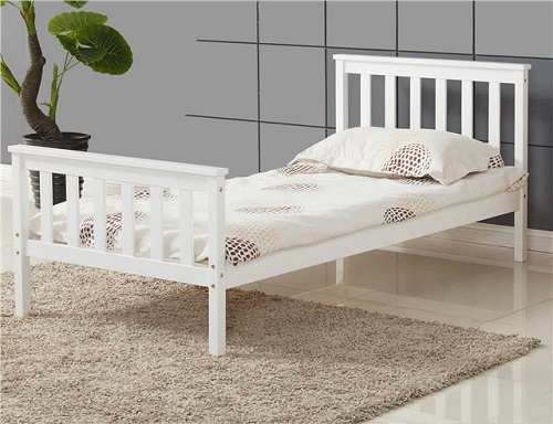 ViVo Single Bed in White 3ft Single Bed Wooden Frame White Pine Wood Bedroom New 