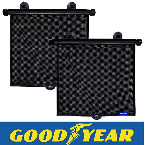 Goodyear 2Pc Car Window Roller Blinds Sun Shade Visor UV Protection Mesh Kids