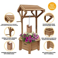 Add a review for: Wooden Wishing Well Planter for Garden | Indoor | Outdoor | Solid Natural Wood